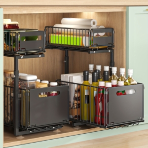 Multifunctional 2-Tier Pull-Out Storage Rack